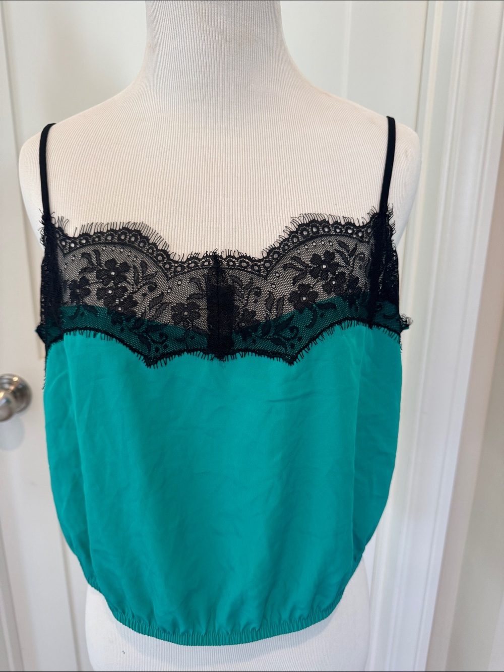 NWT- Free People Teal Lace-Trim Cami Tank Top